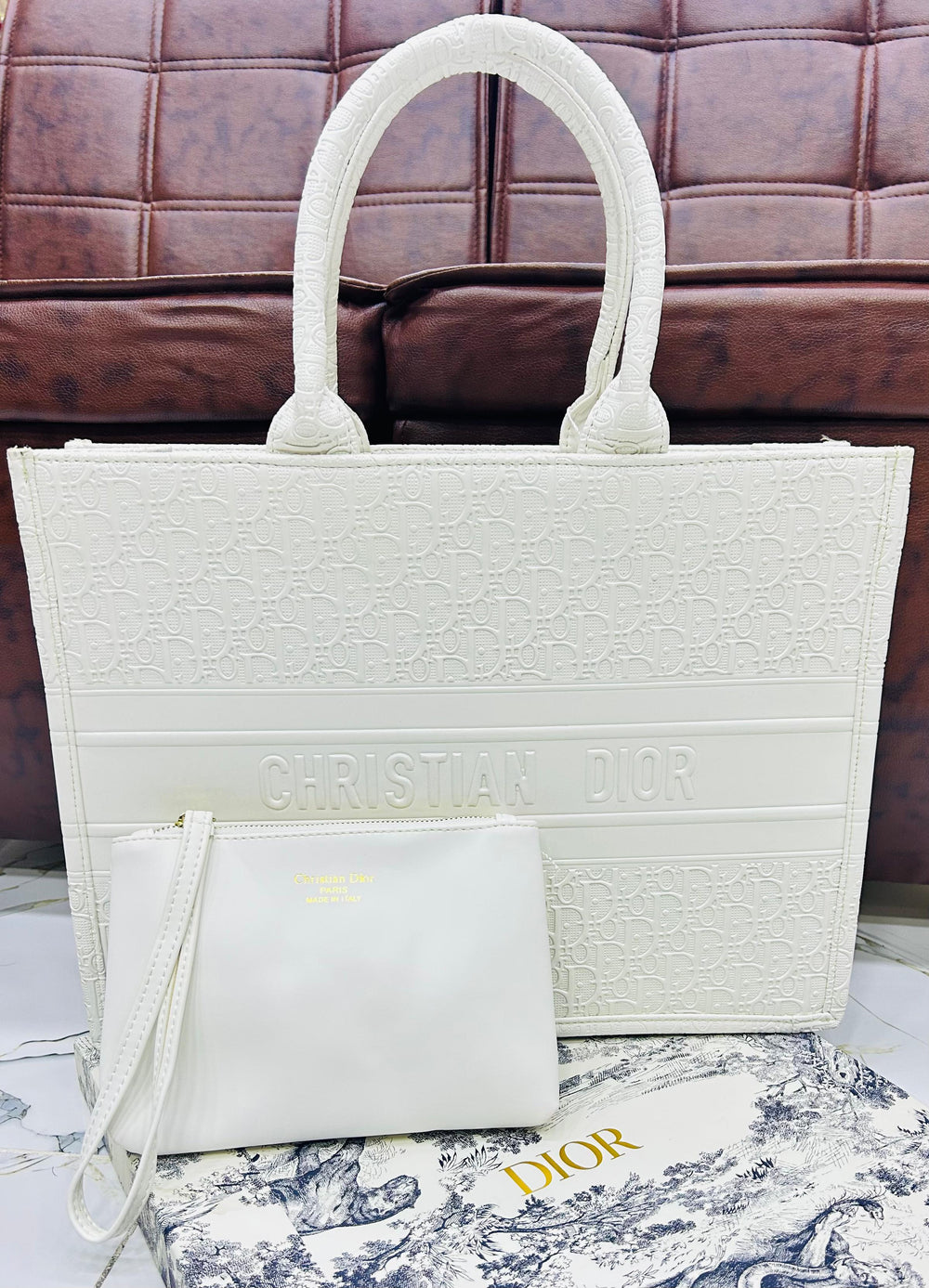 Dior Inspired Embossed Oblique Book Tote Color 02