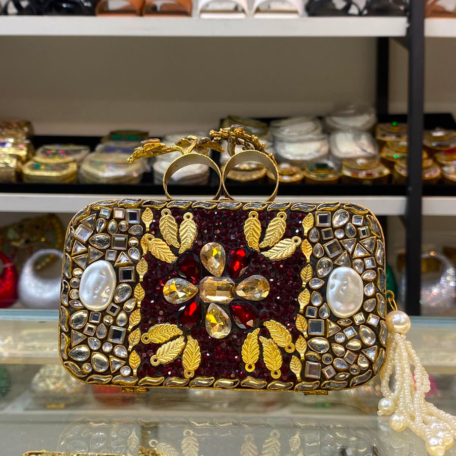 Kundan Floral Statement Clutch - Design 02 -shaheen