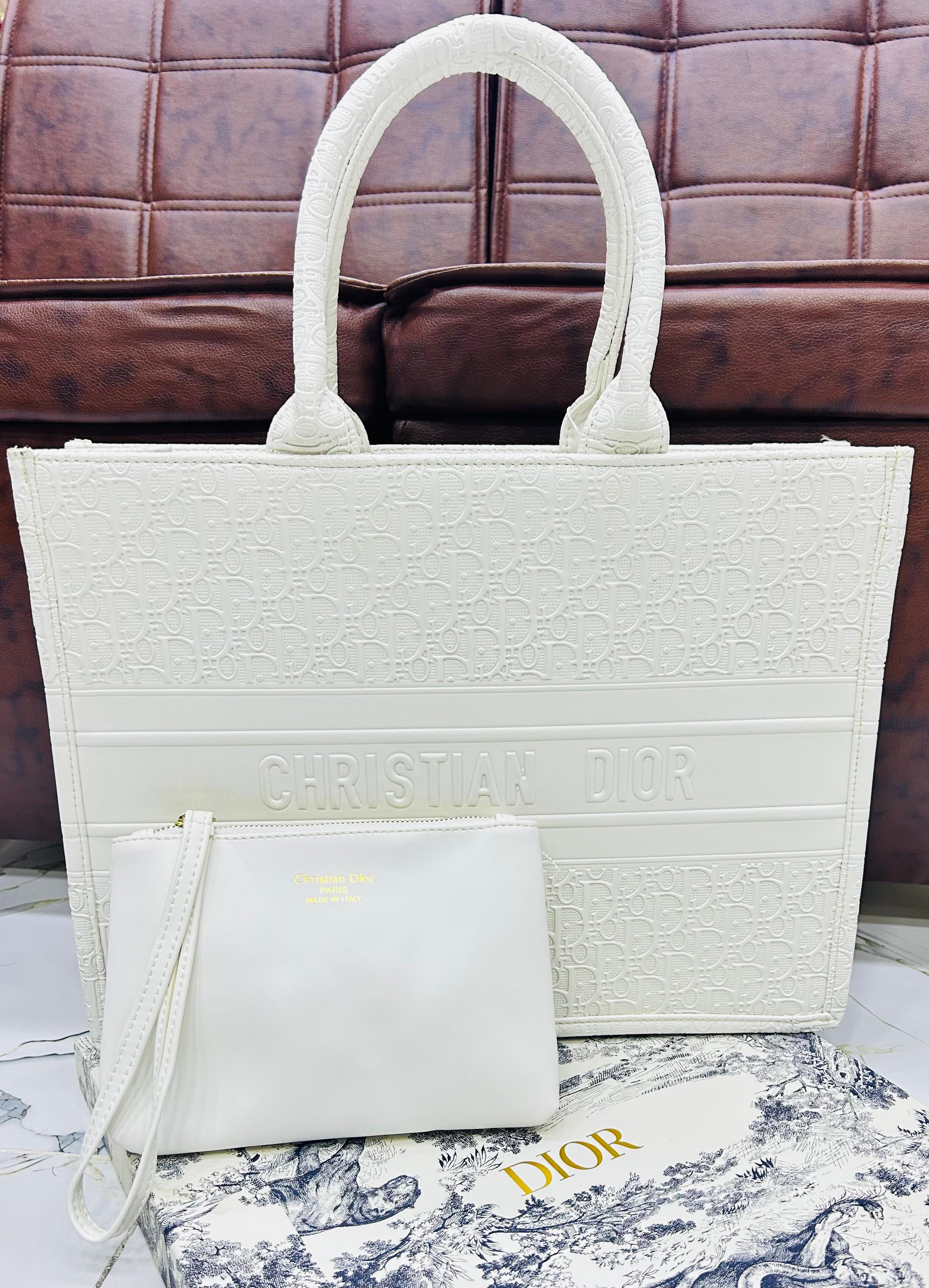 Dior Inspired Embossed Oblique Book Tote Black with Pouch