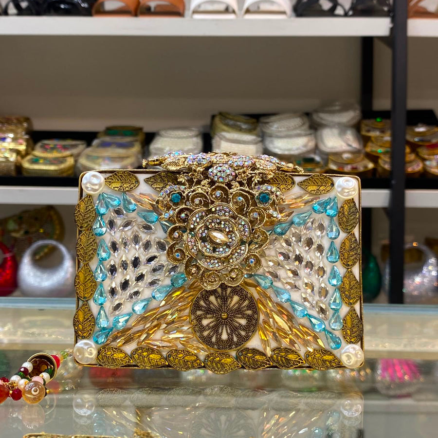 Antique Gold Filigree Clutch - Design 08 -shaheen