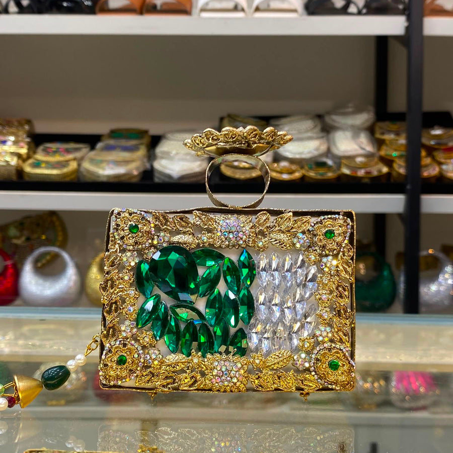 Emerald Crystal Statement Clutch - Design 03 -shaheen