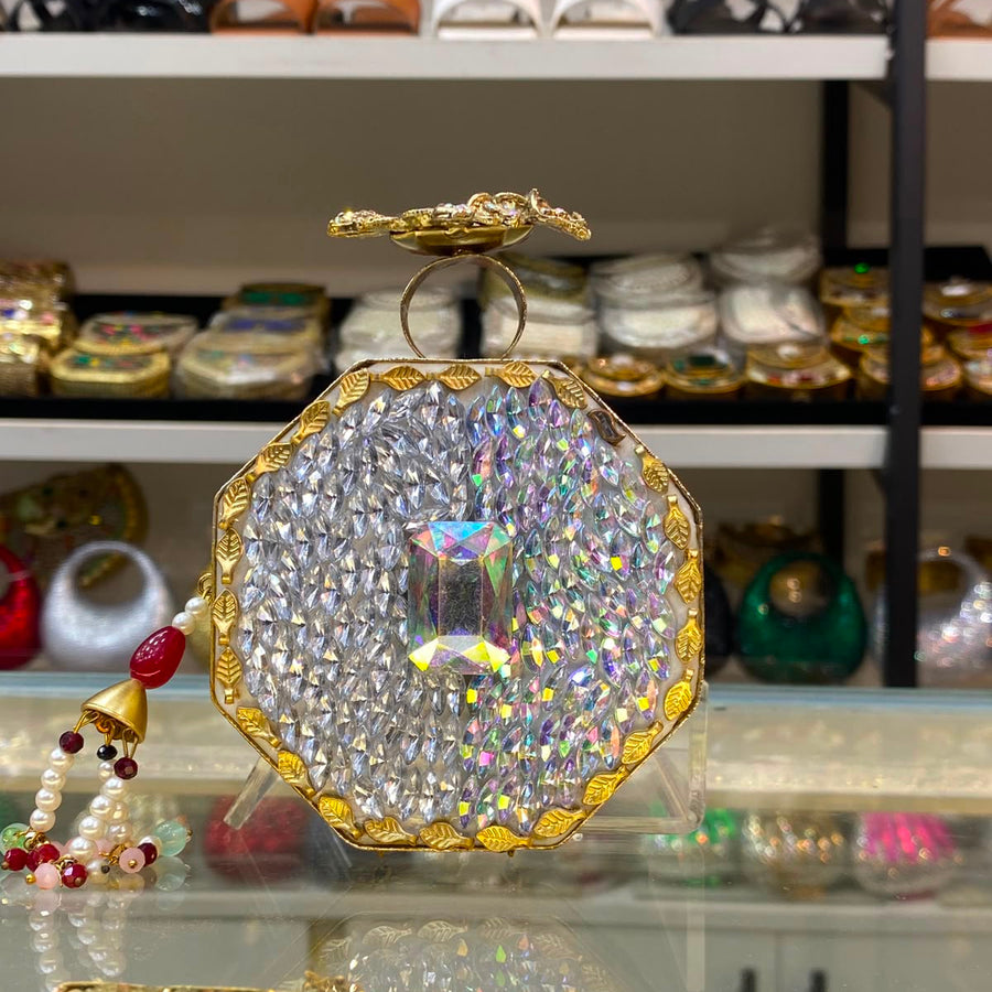 Crystal Embellished Clutch - Design 01 -shaheen
