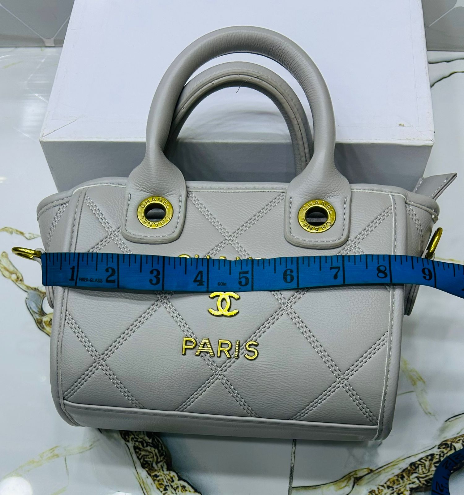 Chanel Inspired Quilted Deauville Mini Boston Bag – Beige - RK